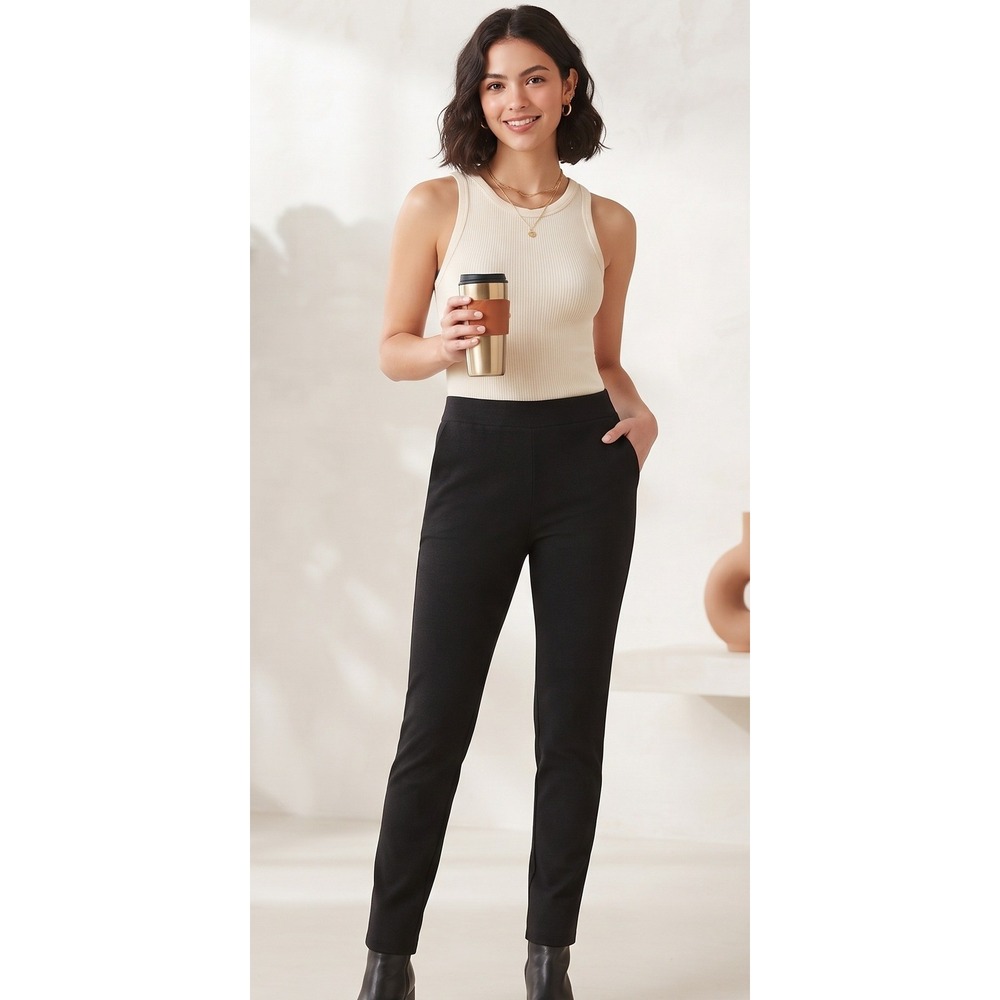 Calvin Klein Slim Trousers‎ Womens 10 Black Excellent Textured Stretch Pull On